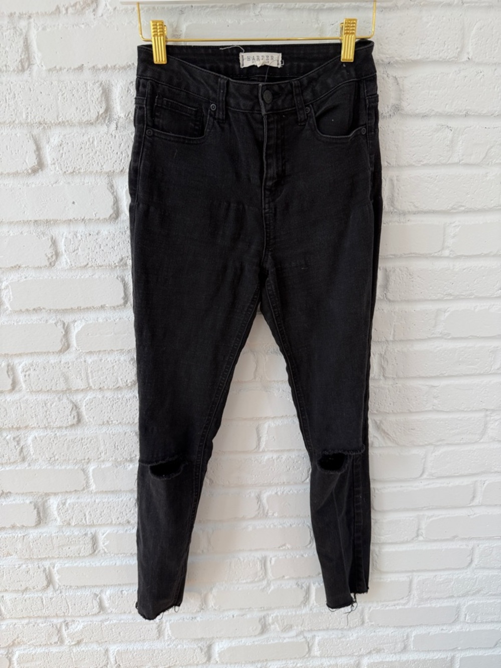 Francesca's Collections Black Skinny High-Rise Jeans with Knee Rips
